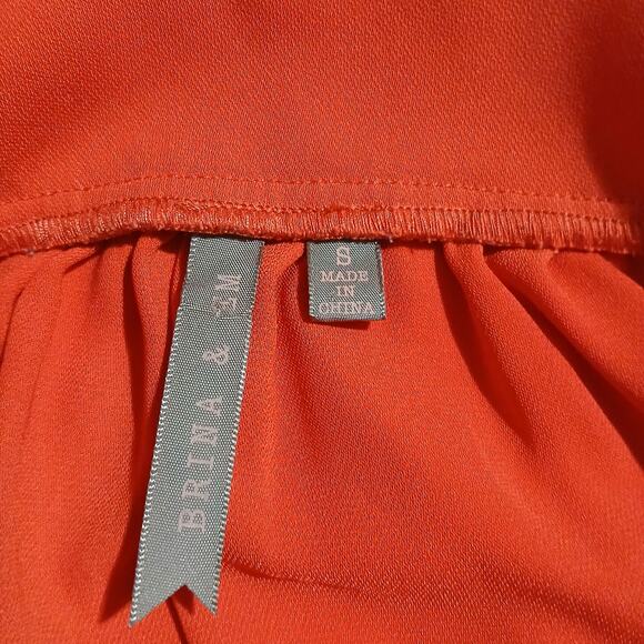 Brina & Em Small Coral Red Square-Gathered-Neck Flutter-Sleeve A Line Top - Picture 2 of 7